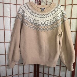 Martha Stewart Beige and Gray Patterned Women's Sweater